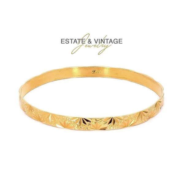 Estate 22K Yellow Gold Leaf Pattern Textured Engraved Gold Bracelet Bangle Raleigh Diamond Fine Jewelry Raleigh, NC