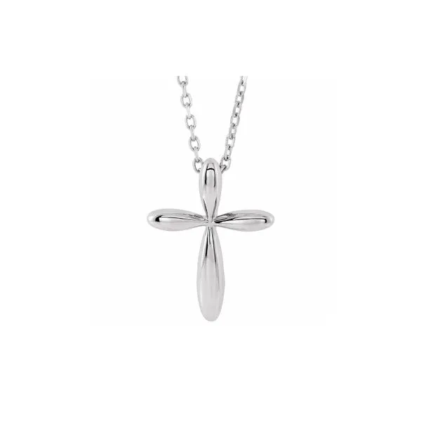 14K White Gold 14.65x11.2 mm Cross 16-18