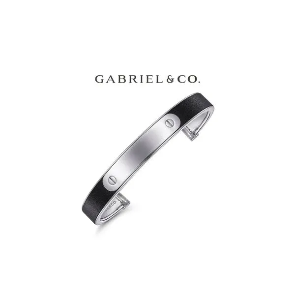 925 Sterling Silver and Black Leather ID Men's Cuff Bracelet Image 2 Raleigh Diamond Fine Jewelry Raleigh, NC