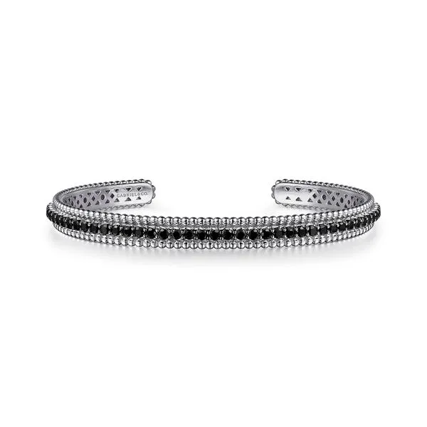 925 Sterling Silver 1.84tw Black Spinel Bead Cuff Bracelet Size 6.5 Raleigh Diamond Fine Jewelry Raleigh, NC