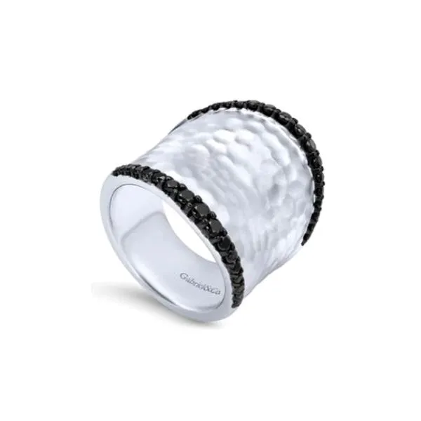 Sterling Silver Black Spinel Wide Hammered Ring Raleigh Diamond Fine Jewelry Raleigh, NC
