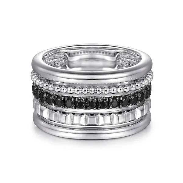 925 Sterling 0.93ctw Black Spinel & Pyramid Multi-Row Stacked Ring Size 6.5 Raleigh Diamond Fine Jewelry Raleigh, NC