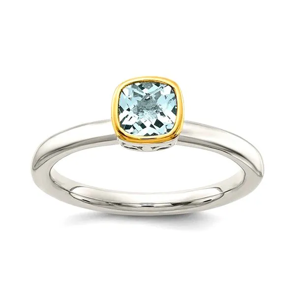 Sterling Silver & 14K Yellow Gold Bezel Aquamarine Cushion Ring Size 6 Raleigh Diamond Fine Jewelry Raleigh, NC