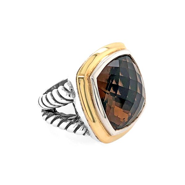 Estate David Yurman Sterling Silver & 18K Yellow Gold with Square Faceted Smokey Quartz Ring Image 2 Raleigh Diamond Fine Jewelry Raleigh, NC
