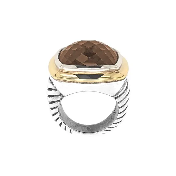 Estate David Yurman Sterling Silver & 18K Yellow Gold with Square Faceted Smokey Quartz Ring Image 3 Raleigh Diamond Fine Jewelry Raleigh, NC