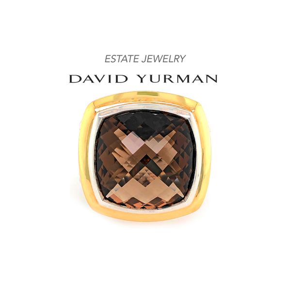 Estate David Yurman Sterling Silver & 18K Yellow Gold with Square Faceted Smokey Quartz Ring Raleigh Diamond Fine Jewelry Raleigh, NC