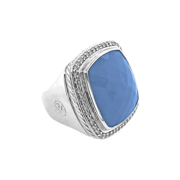 Estate David Yurman Sterling Silver & 18K Yellow Gold with Suare Faceted Blue Chalcedony Ring Image 2 Raleigh Diamond Fine Jewelry Raleigh, NC