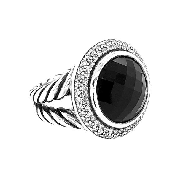 David Yurman Black Onyx and Diamond Ring in  Sterling Silver Image 2 Raleigh Diamond Fine Jewelry Raleigh, NC