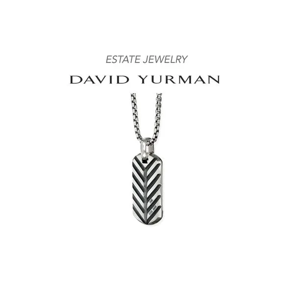 Estate David Yurman Sterling Silver Brushed Chevron Dog Tag Charm Raleigh Diamond Fine Jewelry Raleigh, NC