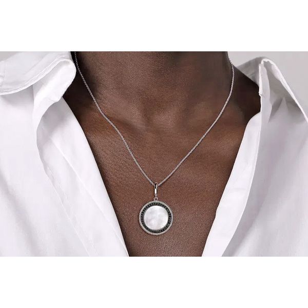 925 Sterling 3.77ctw Mother of Peal 0.48tw Black Spinel Pendant 24mm Image 3 Raleigh Diamond Fine Jewelry Raleigh, NC