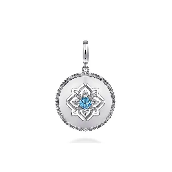 925 Sterling 0.44ctw Blue Topaz and 0.25 White Sapphire Satin 24mm Pendant Raleigh Diamond Fine Jewelry Raleigh, NC