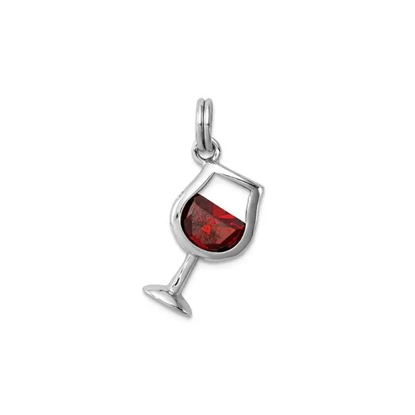 Sterling Silver Rhodium-plated Red Cubic Zirconia (CZ) Wine Glass Charm Pendant Raleigh Diamond Fine Jewelry Raleigh, NC