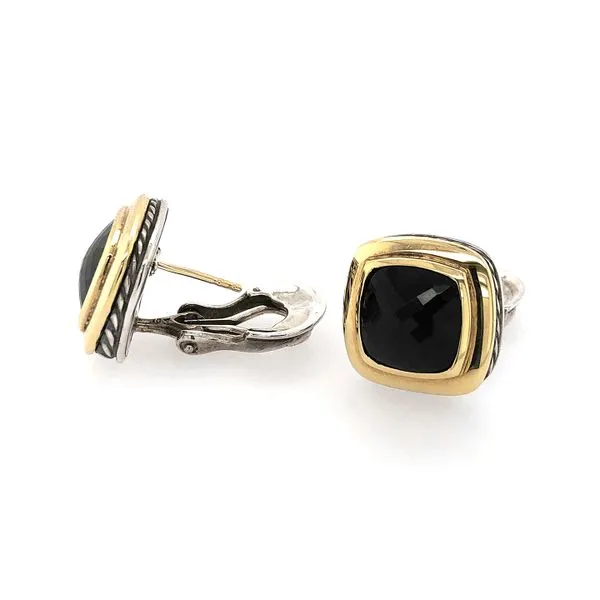 Estate David Yurman 14K Yellow Gold & Sterling Silver Square Albion Earrings with Black Onyx Image 2 Raleigh Diamond Fine Jewelry Raleigh, NC