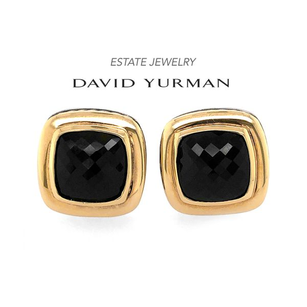 Estate David Yurman 14K Yellow Gold & Sterling Silver Square Albion Earrings with Black Onyx Raleigh Diamond Fine Jewelry Raleigh, NC