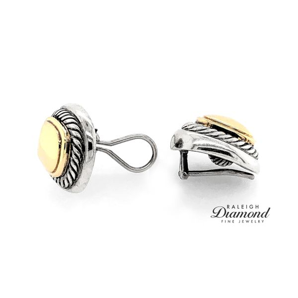 Estate David Yurman Sterling Silver and 14k Yellow Gold Clip on Earrings Image 2 Raleigh Diamond Fine Jewelry Raleigh, NC