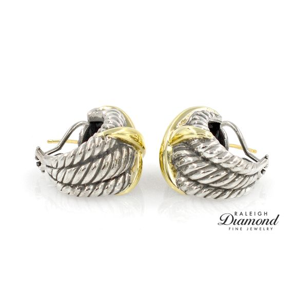 Estate David Yurman Twisted Cable and X Earrings Sterling Silver and 14k Yellow Gold Image 2 Raleigh Diamond Fine Jewelry Raleigh, NC