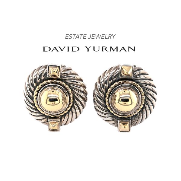 Estate David Yurman Two Tone 14K Gold Button Style Earrings Raleigh Diamond Fine Jewelry Raleigh, NC