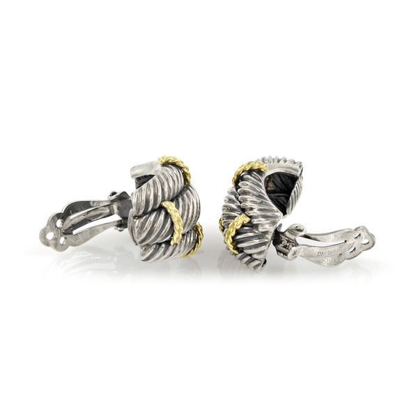Estate David Yurman 14K Yellow Gold and Silver Triple Cable Clip On Earrings Image 2 Raleigh Diamond Fine Jewelry Raleigh, NC