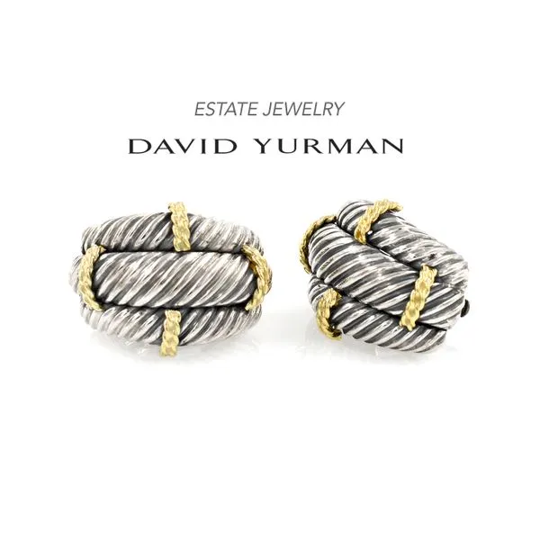 Estate David Yurman 14K Yellow Gold and Silver Triple Cable Clip On Earrings Raleigh Diamond Fine Jewelry Raleigh, NC