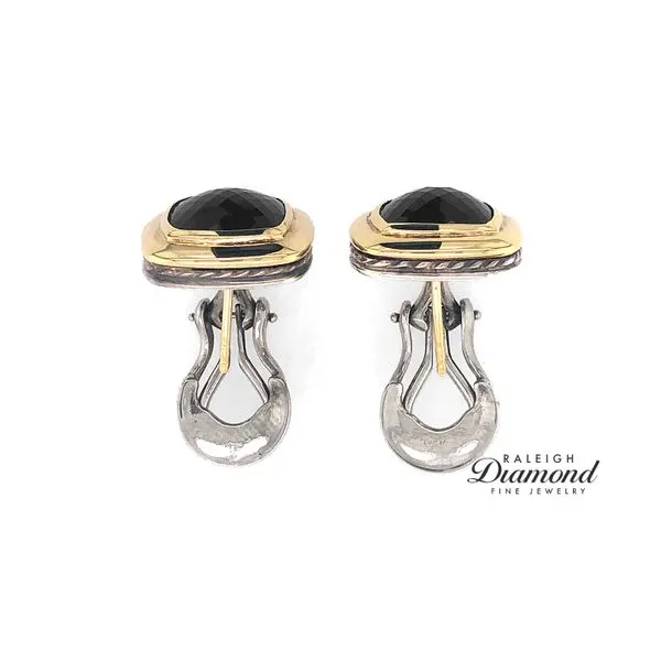 David Yurman Square Albion Black Onyx Earrings in Sterling Silver and 14k Yellow Gold Image 2 Raleigh Diamond Fine Jewelry Raleigh, NC