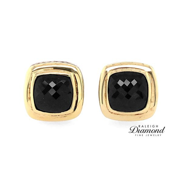 David Yurman Square Albion Black Onyx Earrings in Sterling Silver and 14k Yellow Gold Raleigh Diamond Fine Jewelry Raleigh, NC