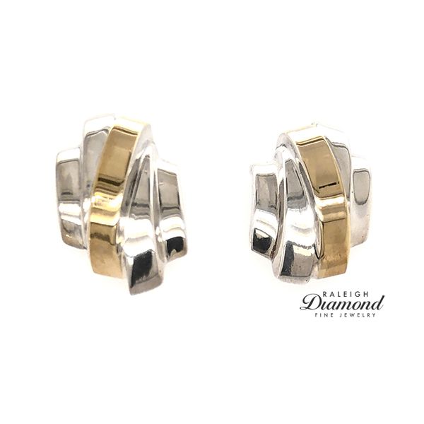Estate Tiffany & Co. 18k Yellow Gold & Silver Crossover Earrings Raleigh Diamond Fine Jewelry Raleigh, NC