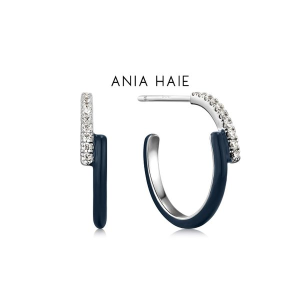 Ania Haie Sterling Silver Imitation Diamond & Enamel Hoop Earrings Raleigh Diamond Fine Jewelry Raleigh, NC