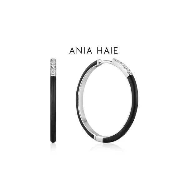 Ania Haie Sterling Silver Enamel & Imitation Diamond Hoop Earrings Raleigh Diamond Fine Jewelry Raleigh, NC