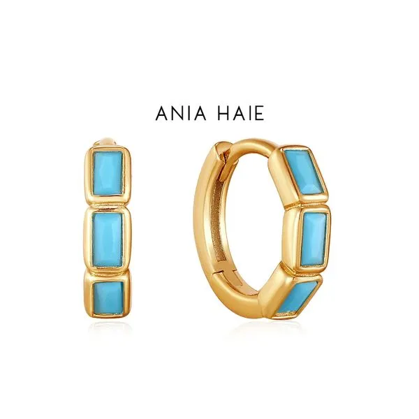 Ania Haie Sterling SIlver & Gold Turquoise Huggie Hoop Earring Raleigh Diamond Fine Jewelry Raleigh, NC