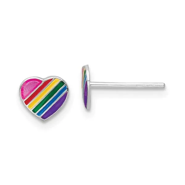 Sterling Silver Enamel Rainbow Heart Stud Earrings Image 2 Raleigh Diamond Fine Jewelry Raleigh, NC