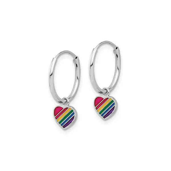 Sterling Silver Enamel Rainbow Heart Dangle Hoop Earrings Raleigh Diamond Fine Jewelry Raleigh, NC