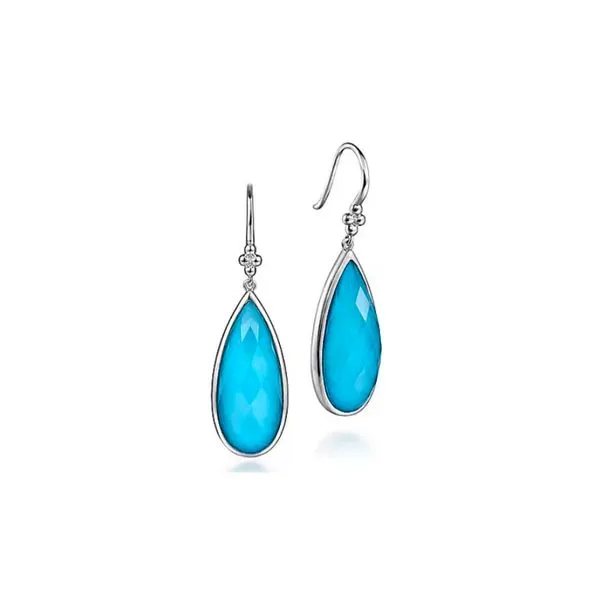 Sterling Silver Faceted Crystal and Turquoise Teardrop Earrings Raleigh Diamond Fine Jewelry Raleigh, NC