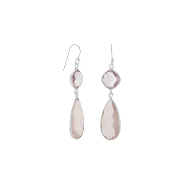 Sterling Silver Pink Amethyst and Rose Quartz Drop Earrings 2.5