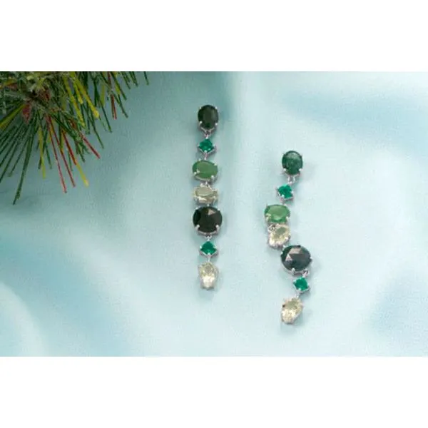 Sterling Silver Multi-Gem Drop Earrings Moss Agate Prehnite Prasiolite Quartz Image 2 Raleigh Diamond Fine Jewelry Raleigh, NC