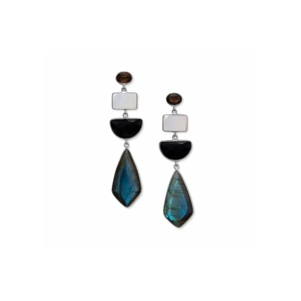 Sterling Silver Multi Gem Smoky Quartz Moonstone Black Onyx Labradorite Earrings Raleigh Diamond Fine Jewelry Raleigh, NC
