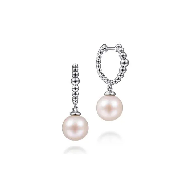 925 Sterling Silver Pearl Drop Huggies Earrings Raleigh Diamond Fine Jewelry Raleigh, NC