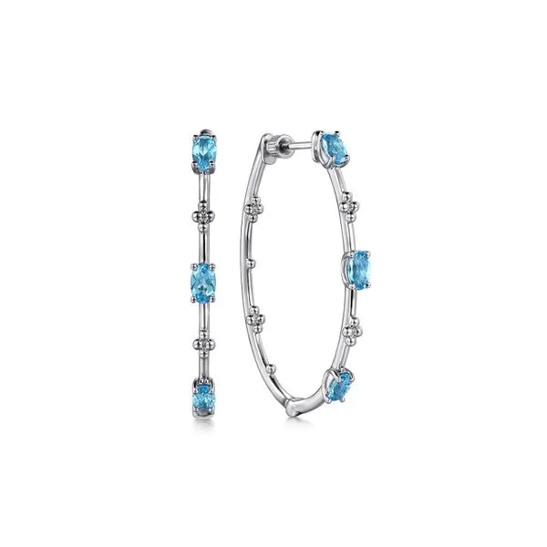 Sterling Silver Swiss Blue Topaz Bujukan Classic 40mm Hoop Earrings Raleigh Diamond Fine Jewelry Raleigh, NC