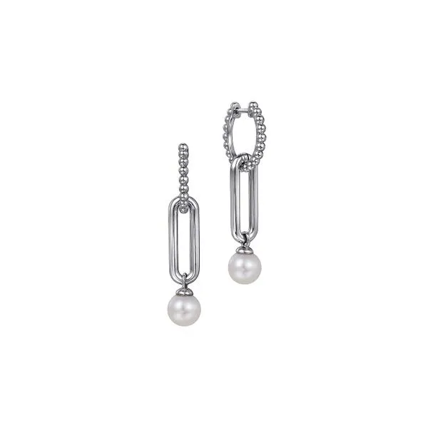 925 Sterling Silver Pearl Huggie Drop Earrings Raleigh Diamond Fine Jewelry Raleigh, NC