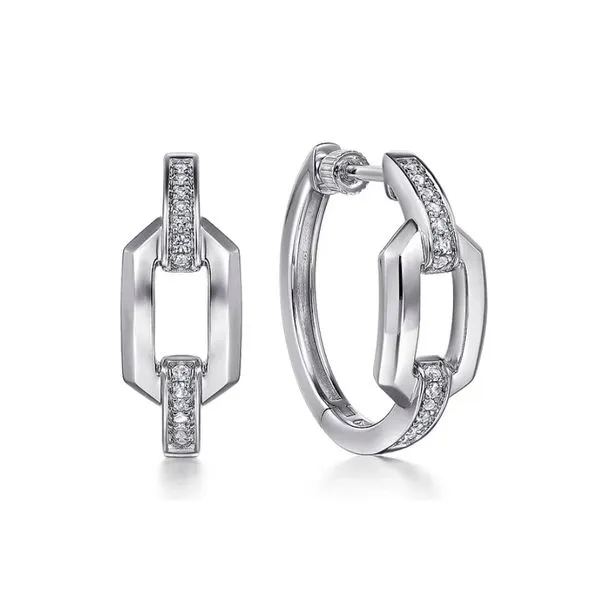 925 Sterling Silver White Sapphire 0.17tw Link Chain Hoops Earrings Raleigh Diamond Fine Jewelry Raleigh, NC