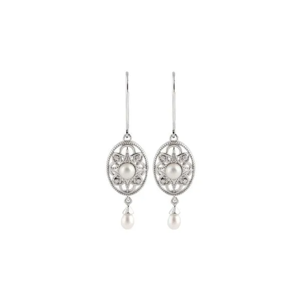 Sterling Silver Cultured White Freshwater Pearl & 0.05ctw Natural Diamond Earrings Image 2 Raleigh Diamond Fine Jewelry Raleigh, NC
