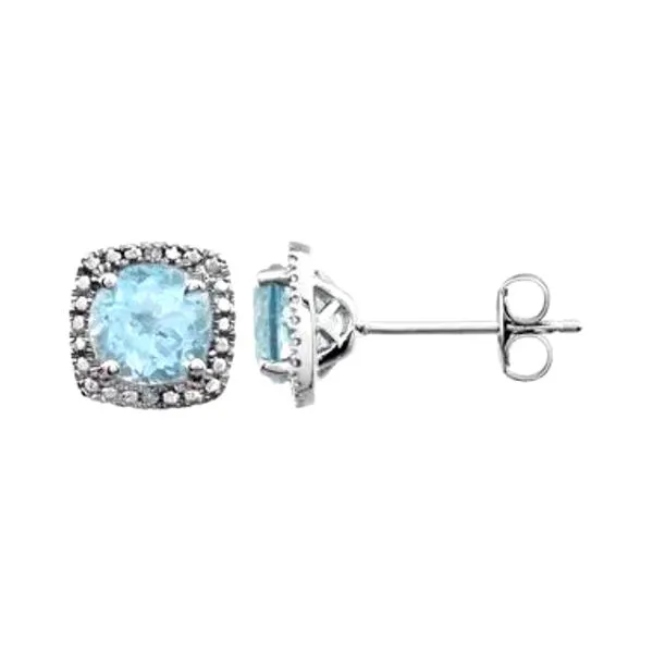 Sterling Silver 0.015ctw Round Topaz Stud Earrings with Diamond accents on Halo Raleigh Diamond Fine Jewelry Raleigh, NC