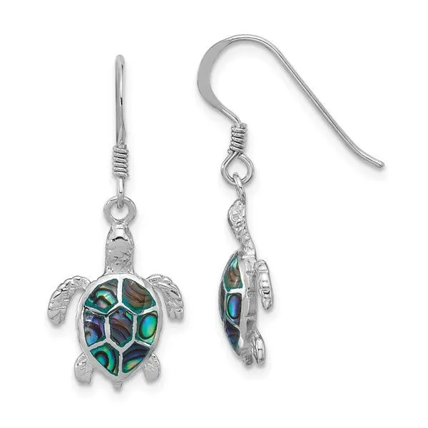 Sterling Silver Rh-plated Polished Paua Shell Turtle Dangle Earrings Raleigh Diamond Fine Jewelry Raleigh, NC