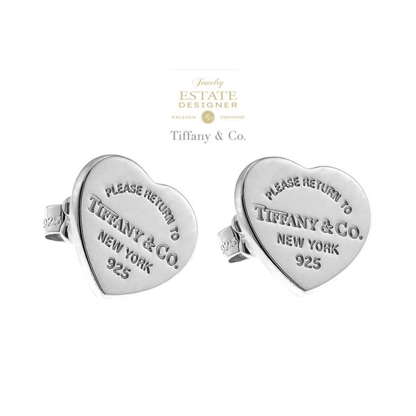 Estate Designer Tiffany & Co. 925 Sterling Silver Heart Tag Return to Tiffany Mini Stud Earrings Raleigh Diamond Fine Jewelry Raleigh, NC