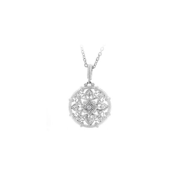 Sterling Silver 0.05tw Diamond Round Filigree Necklace Raleigh Diamond Fine Jewelry Raleigh, NC