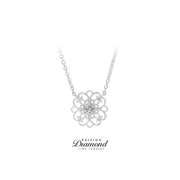Sterling Silver 0.05ctw White Sapphire Filigree Necklace Raleigh Diamond Fine Jewelry Raleigh, NC