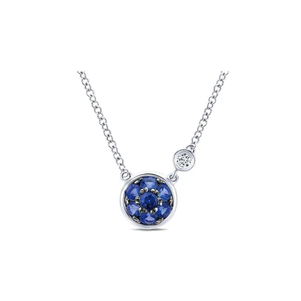 Sterling Silver 925 Blue Sapphire Cluster And Diamond Necklace Raleigh Diamond Fine Jewelry Raleigh, NC