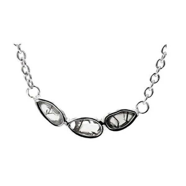 Polki Rhodium Plated Sterling Silver Natural Diamond Necklace 16