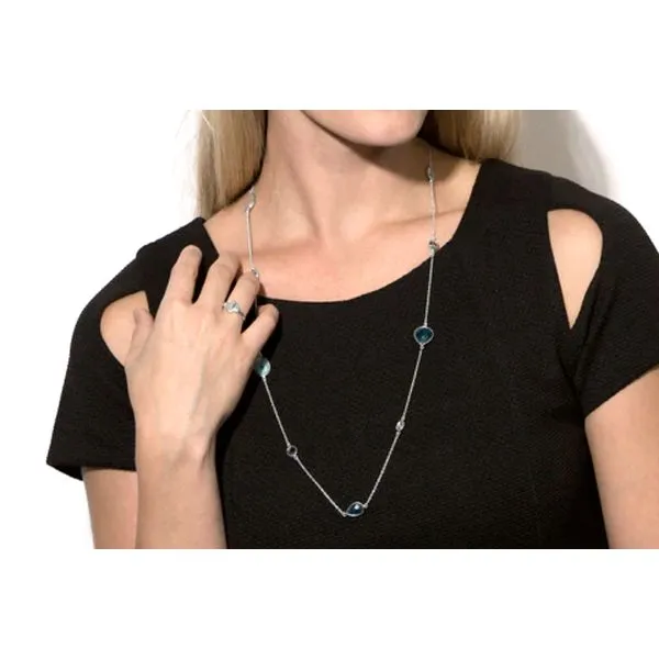Sterling Silver Blue Multi-Gem Larimar Blue Topaz Dyed Aventurine Moonstone 29