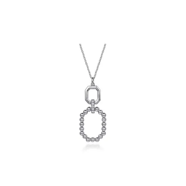 925 Sterling Octagon 0.23tw White Sapphire Drop Pendant on 17.5