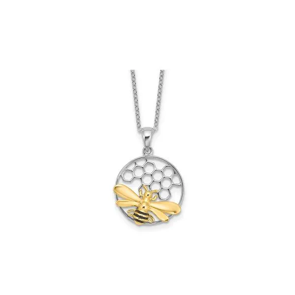 Sterling Silver/Gold-tone Enameled Bee Pendant with 18
